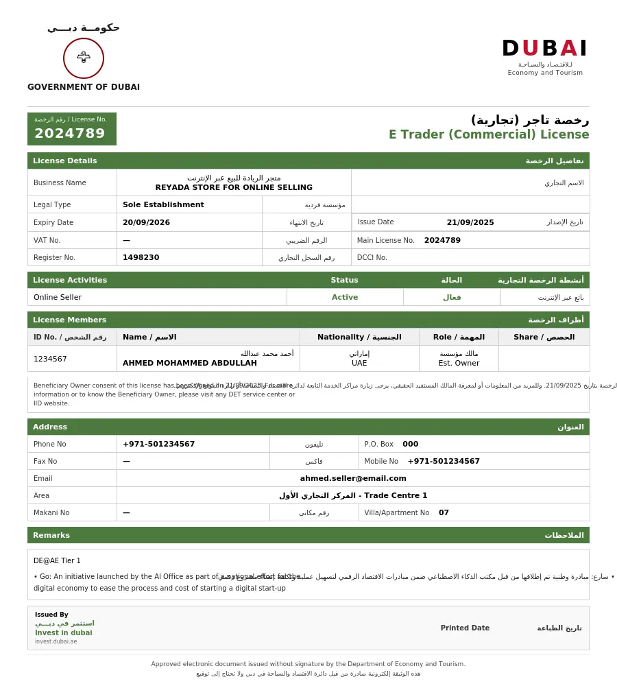 Dubai E-Trader License
